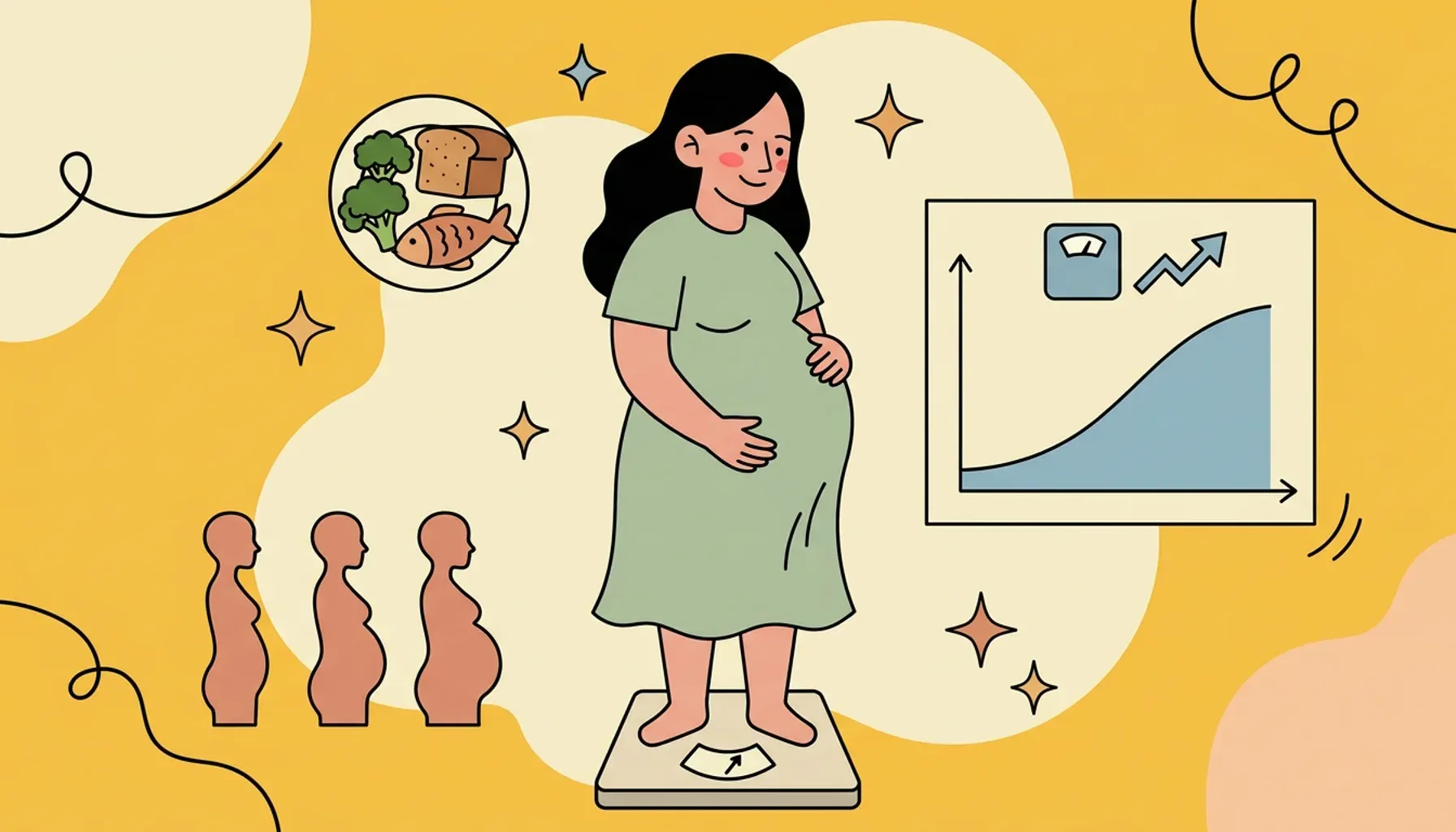 What weight gain is considered normal by the end of the second trimester