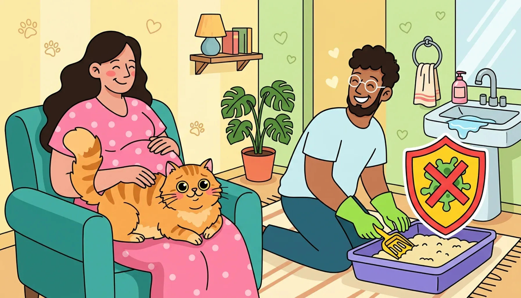 Cleaning the cat’s litter box