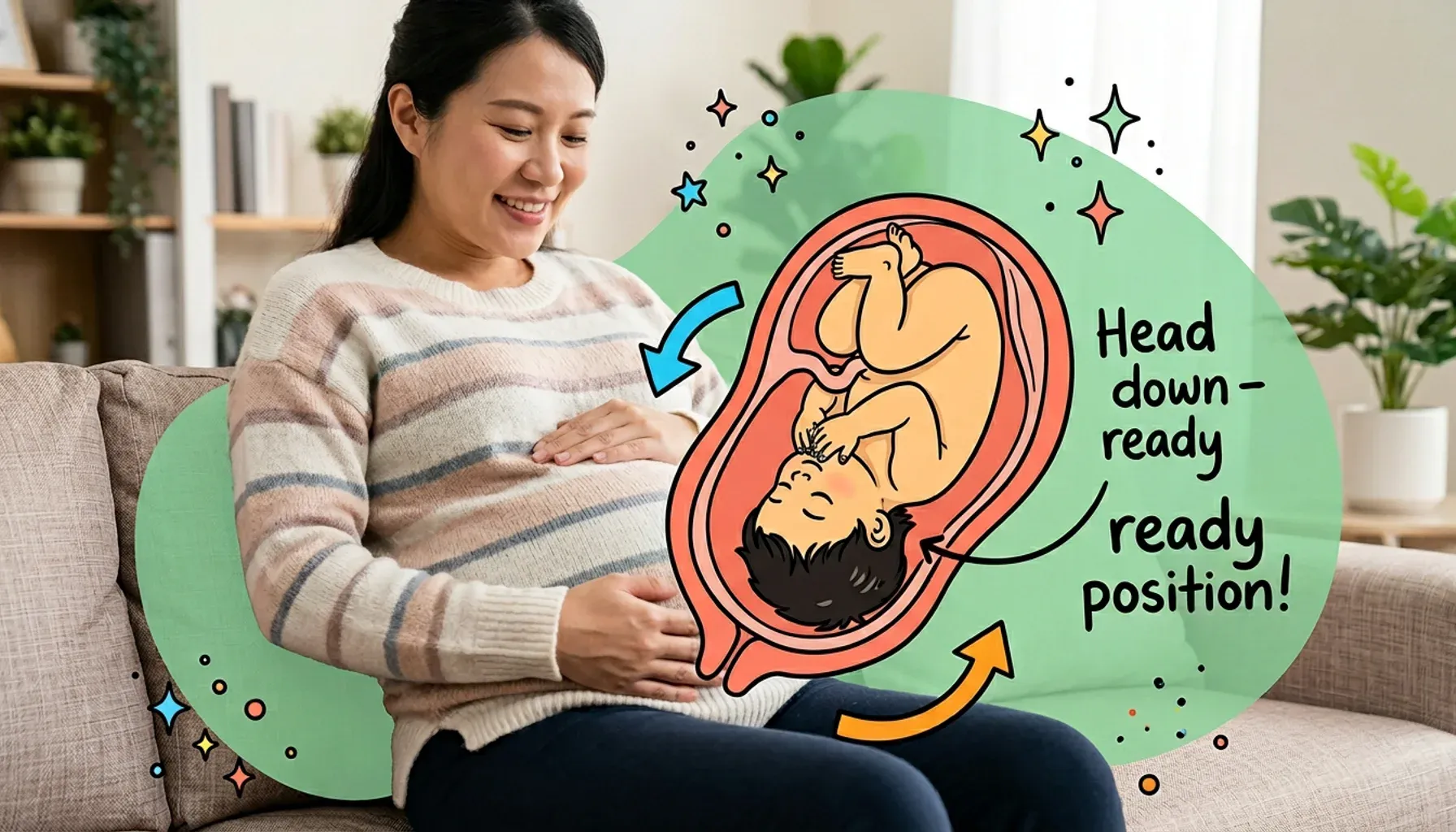 The baby turns to a head-down position